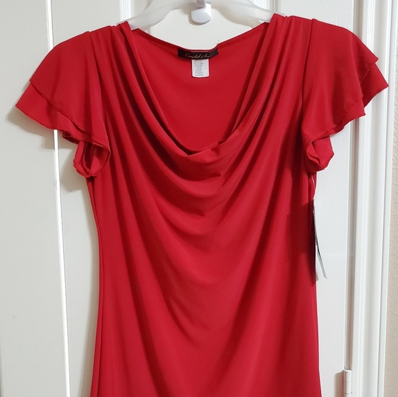 Candid Soul Tops - Red color drapped neckline Top